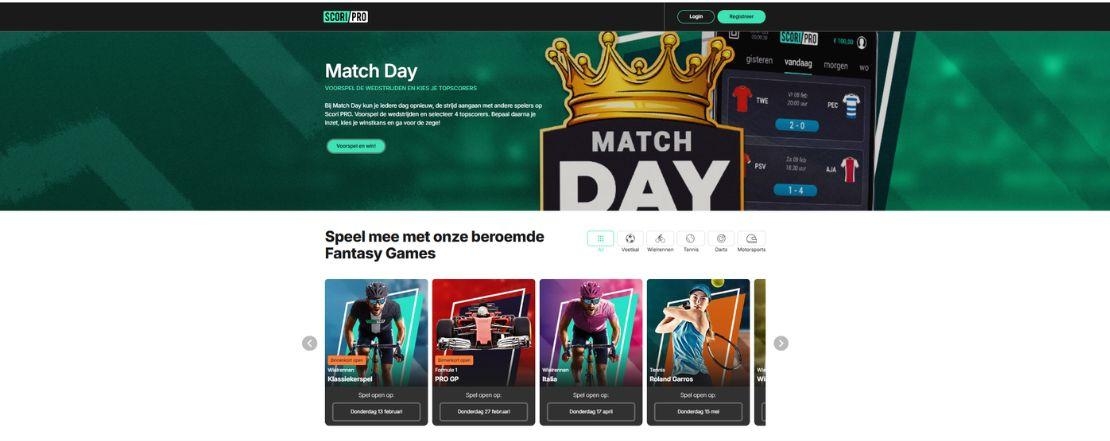 Homepage van Scori Pro Casino