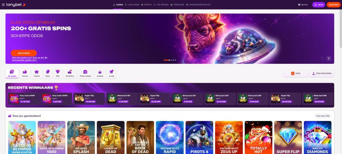 Tonybet homepage Top10casino.nl