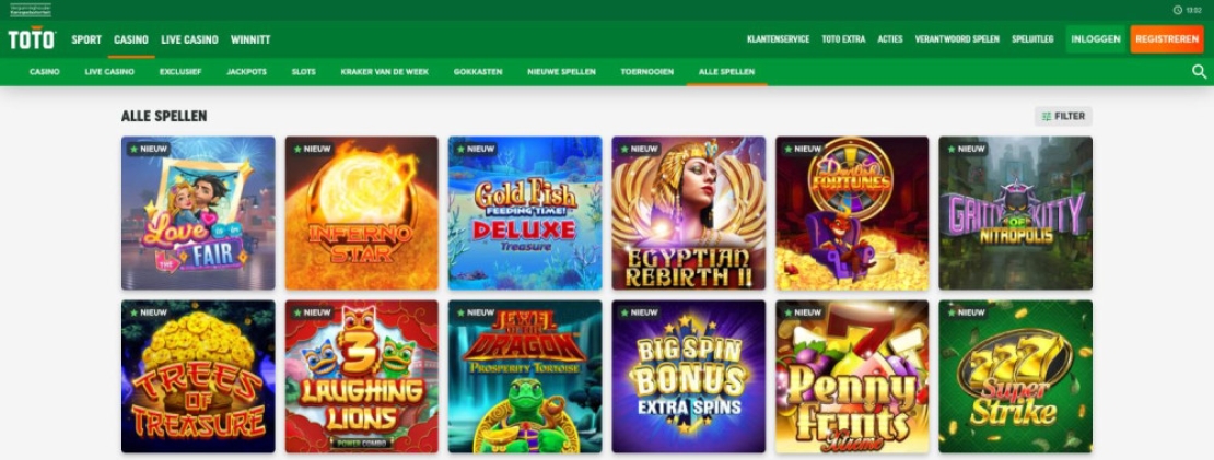 TOTO Casino slots overzicht als voorbeeld