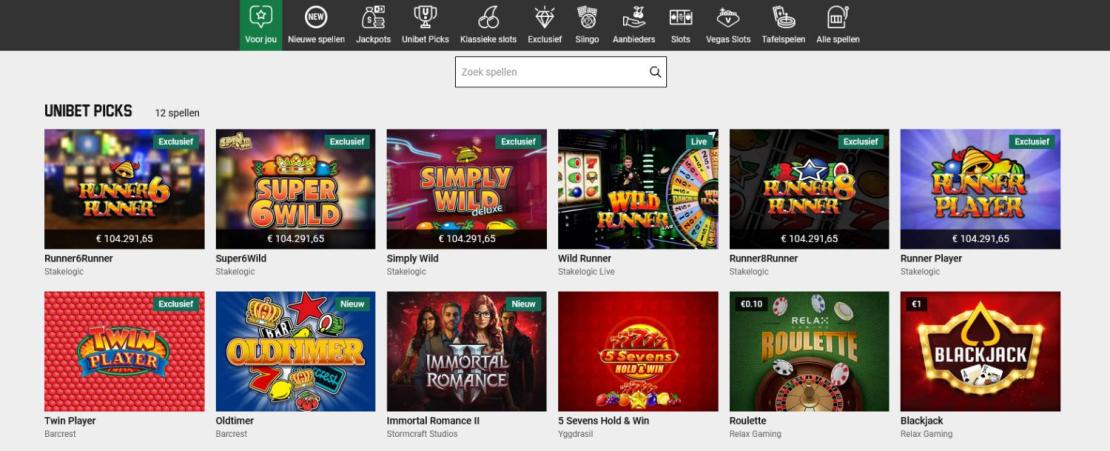 Unibet Casino Nederland voorbeeld van spellen