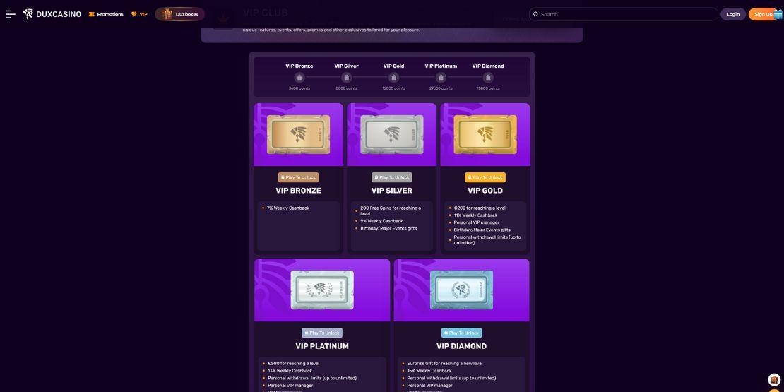 VIP Programma bij Dux Casino
