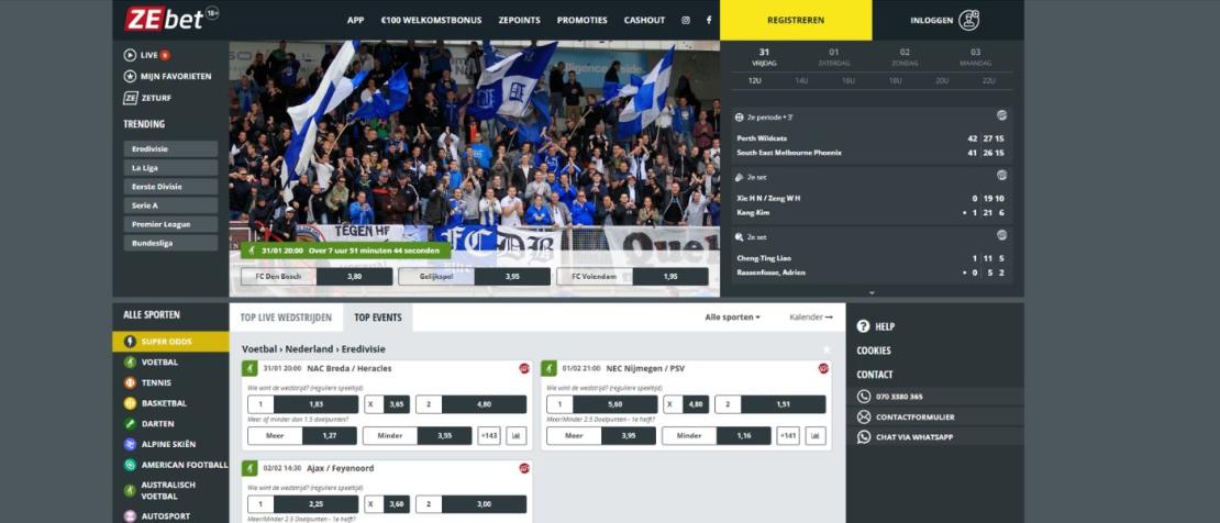 Homepage van Zebet sportcasino