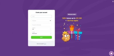 Cookie Casino Screenshot Sign Up Page